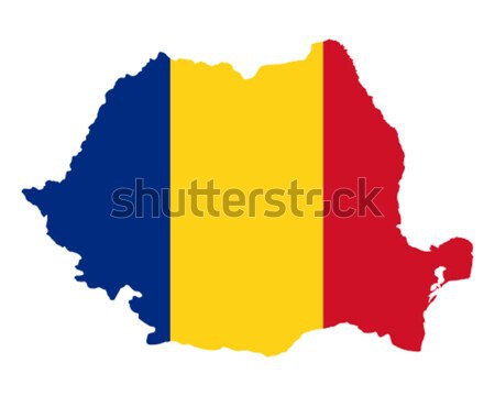 Foto stock: Mapa · bandeira · Romênia · fundo · viajar · branco