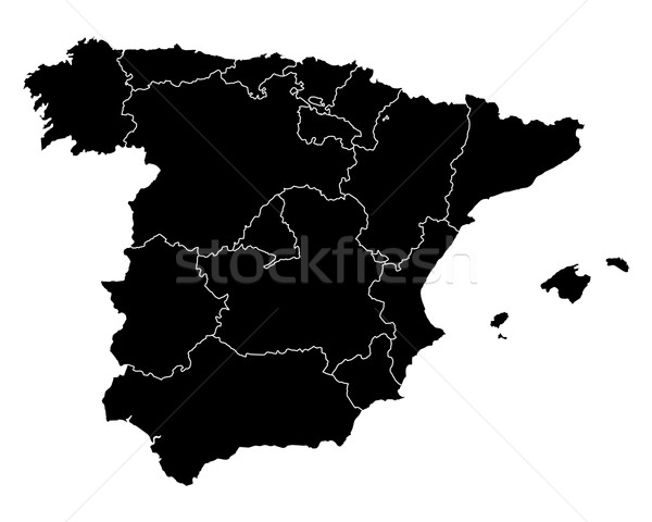 Hartă Spania negru linie vector Madrid Imagine de stoc © rbiedermann