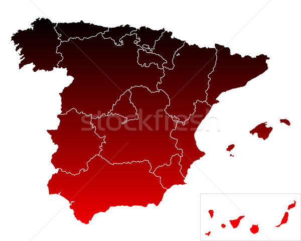 Stockfoto: Kaart · Spanje · reizen · Rood · Madrid · geïsoleerd