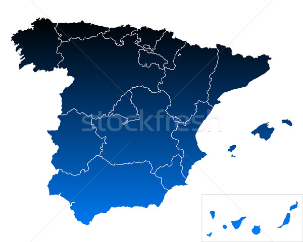 Hartă Spania albastru călători Madrid izolat Imagine de stoc © rbiedermann