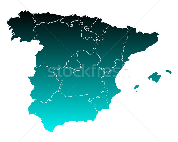 Hartă Spania verde albastru călători Madrid Imagine de stoc © rbiedermann