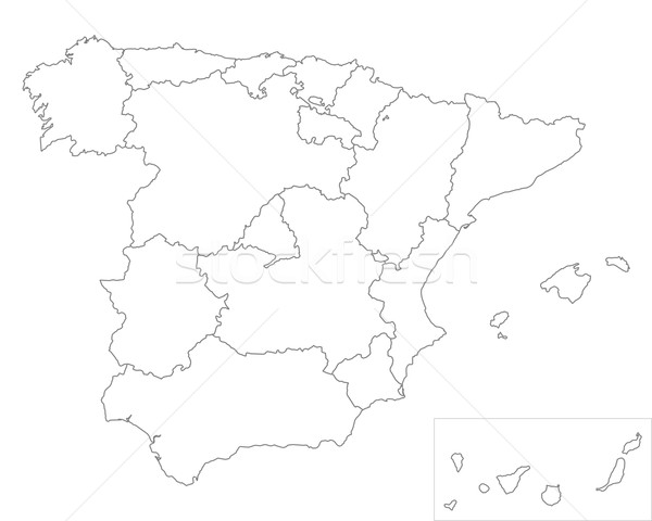 Foto stock: Mapa · Espanha · linha · vetor · Madri · isolado