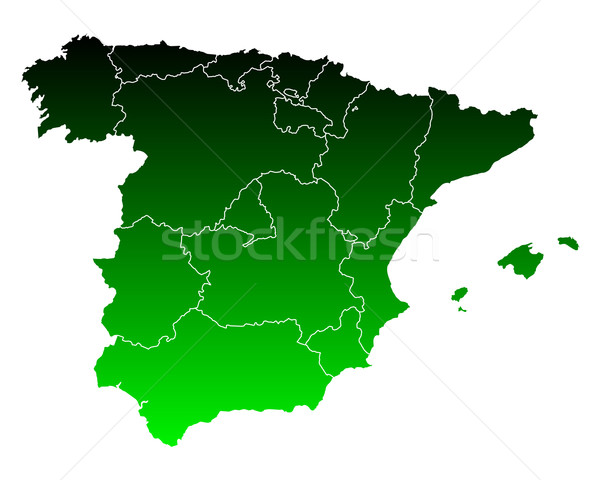 Hartă Spania verde călători Madrid izolat Imagine de stoc © rbiedermann