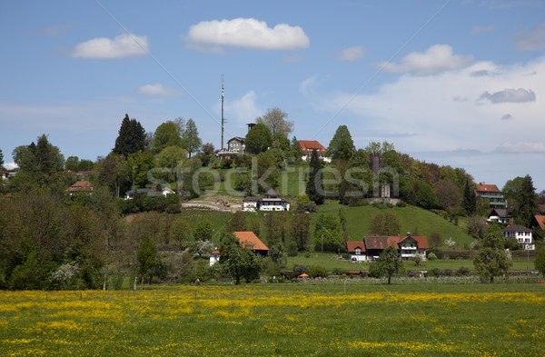 Maisons nuages montagnes spa colline village [[stock_photo]] © rbouwman