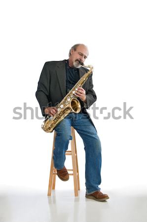 Férfi játszik blues szaxofon felnőtt férfi Stock fotó © rcarner