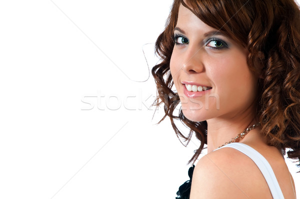 Ziemlich Mädchen lächelnd Kamera Kopf Schultern Stock foto © rcarner
