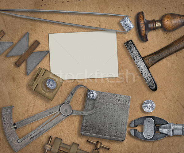 Stock photo: vintage jeweler tools and diamonds