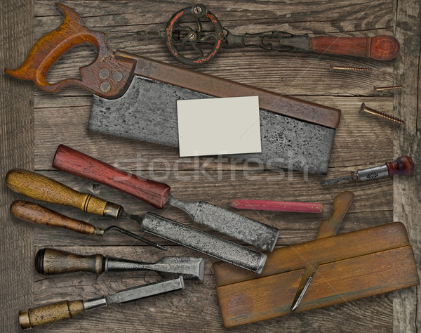 woodworking tools and business card over bench Stock photo © RedDaxLuma