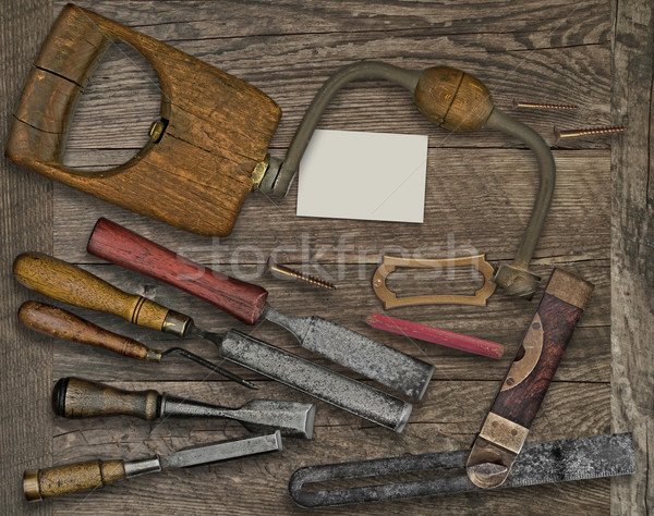 woodworking tools and business card over bench Stock photo © RedDaxLuma