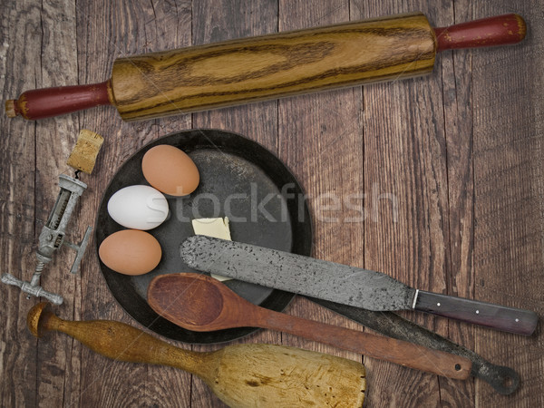 Stock photo: vintage utensils set and skillet