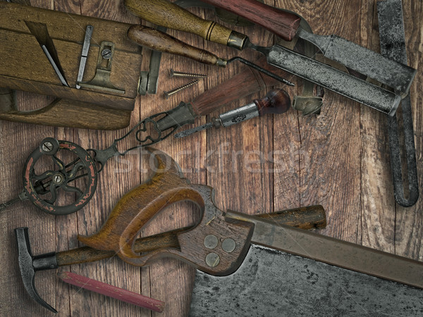 vintage woodworking tools on wooden bench Stock photo © RedDaxLuma