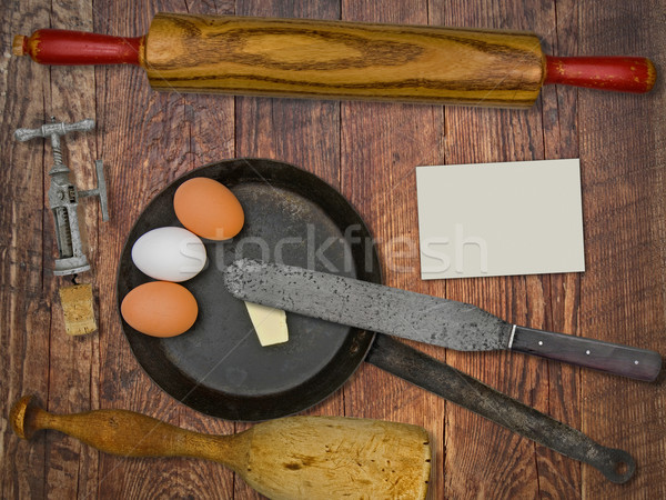 vintage utensils set and skillet Stock photo © RedDaxLuma