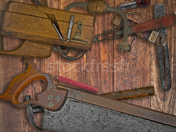 vintage woodworking tools on wooden bench Stock photo © RedDaxLuma