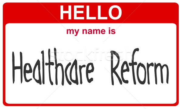 Név egészségügy reform hello enyém piros Stock fotó © RedDaxLuma