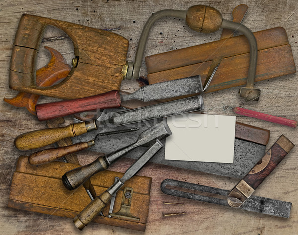 woodworking tools and business card over bench Stock photo © RedDaxLuma