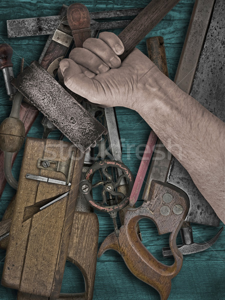 vintage woodworking tools on wooden bench Stock photo © RedDaxLuma
