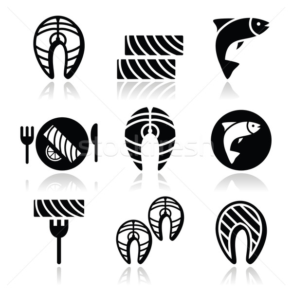 Salmon fish and meal - food icons set Stock photo © RedKoala