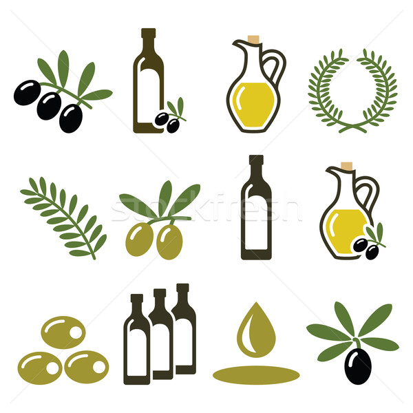 Olive oil, olive branch icons set  Stock photo © RedKoala