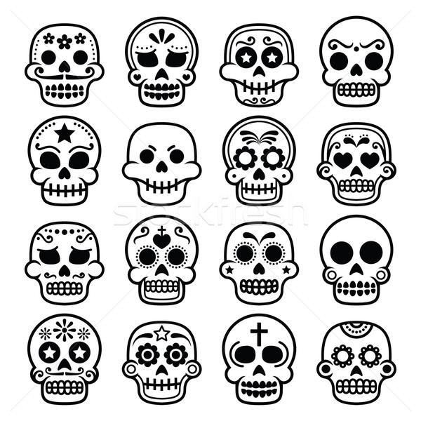 Halloween, Mexican sugar skull, Dia de los Muertos - cartoon icons Stock photo © RedKoala