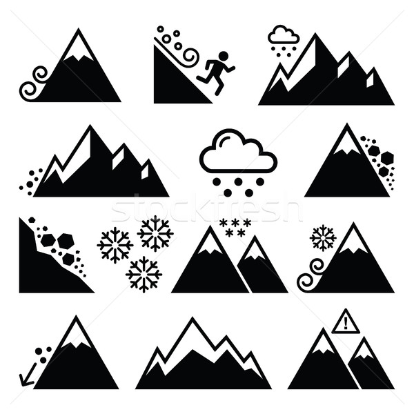 Mountains, avalanche, snowslide- natural disaster icons set  Stock photo © RedKoala