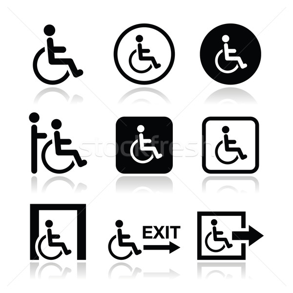 Stock photo: Man on wheelchair, disabled, emergency exit icon