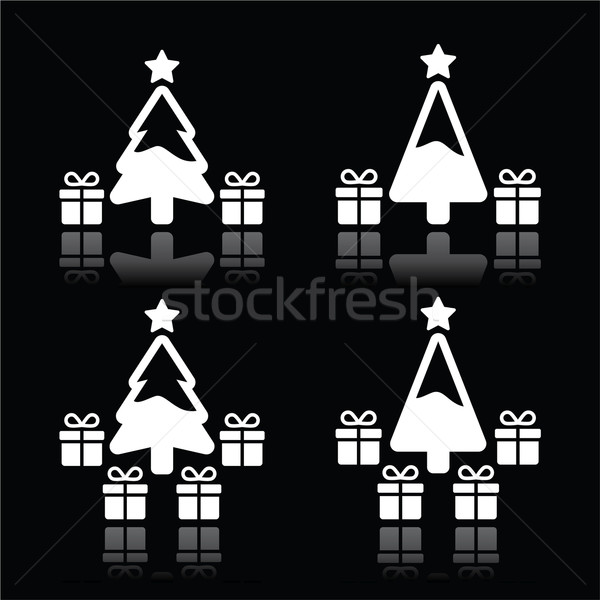 Christmas tree with presents white icons on black  Stock photo © RedKoala
