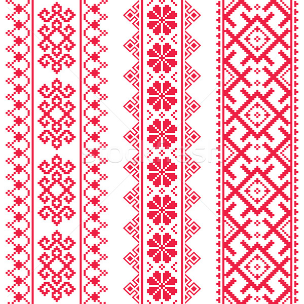 Ukrainian, Belarusian red embroidery seamless pattern - Vyshyvanka  Stock photo © RedKoala