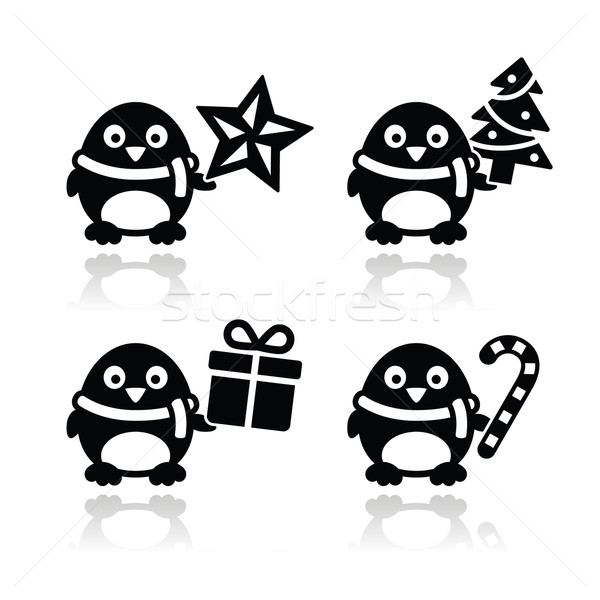 Foto stock: Navidad · cute · pingüino · vector · navidad
