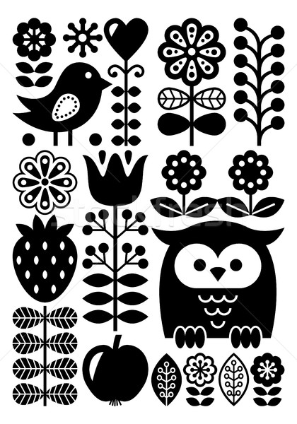 Finnish inspired folk art pattern - Scandinavian, Nordic style - monochrome Stock photo © RedKoala