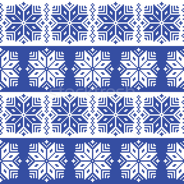 Traditional ornamental winter navy knitted pattern - Nordic style  Stock photo © RedKoala