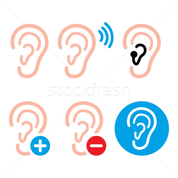 Ear hearing aid, deaf person - health problem icons set  Stock photo © RedKoala