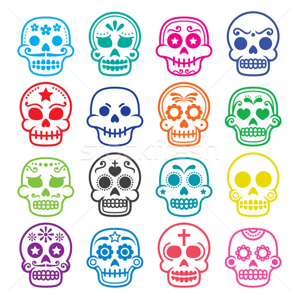 Stock photo: Halloween, Mexican sugar skull, Dia de los Muertos - cartoon icons