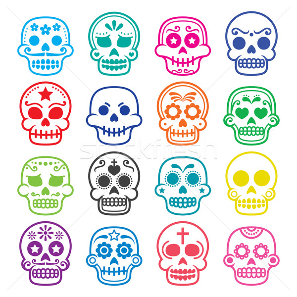 Halloween, Mexican sugar skull, Dia de los Muertos - cartoon icons Stock photo © RedKoala