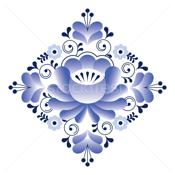Russian Gzhel pattern - square shape, floral retro design Stock photo © RedKoala