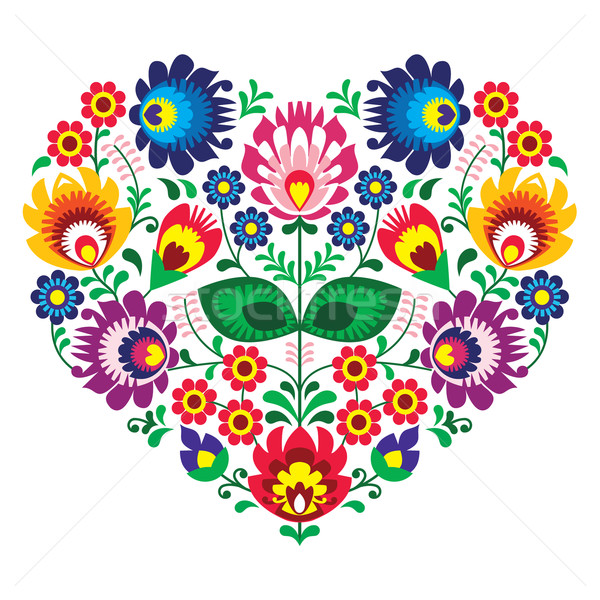 Polish olk art art heart embroidery with flowers - wzory lowickie Stock photo © RedKoala