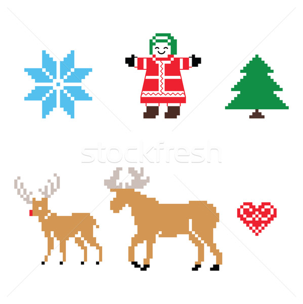 Christmas Nordic pattern vector icons set  Stock photo © RedKoala
