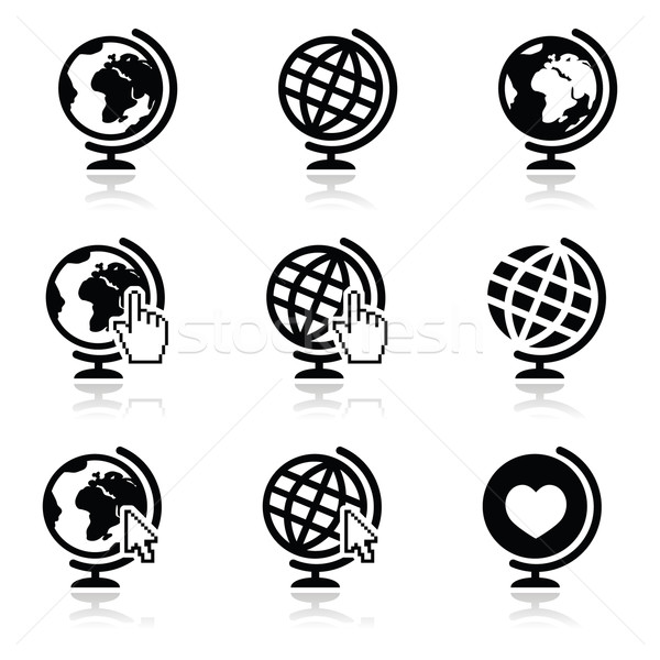 Stock photo: Globe earth vector icons with cursor hand and arrow