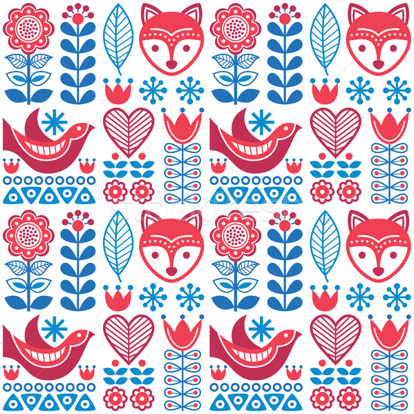 Scandinavian seamless folk art pattern - Finnish design, Nordic style Stock photo © RedKoala