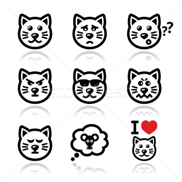 cat icons set - happy, sad, angry isolated on white Stock photo © RedKoala