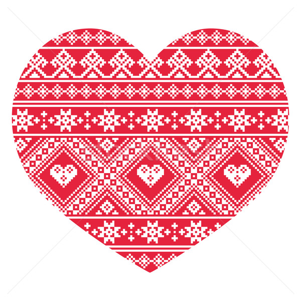 Traditional Ukrainian red folk art heart pattern Stock photo © RedKoala