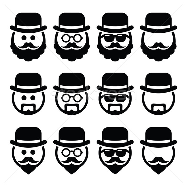 Man in hat with beard and glasses icons set    Stock photo © RedKoala