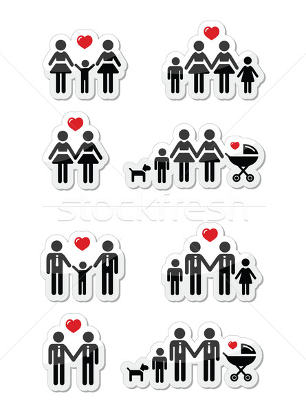 Gay, lesbian couples and family with children icons set Stock photo © RedKoala