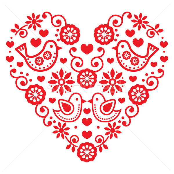 Stock photo: Folk art Valentine's Day heart - love, wedding, birthday greetings card