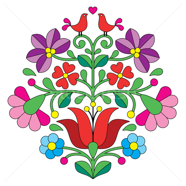Stock photo: Kalocsai embroidery - Hungarian floral folk pattern with birds  