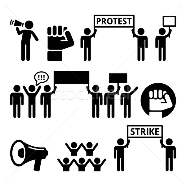 Stock photo: Protest, strike, people demonstrating or fighting for their rights icons set 