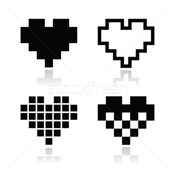 Pixel heart vector icons set - love, dating online concept Stock photo © RedKoala