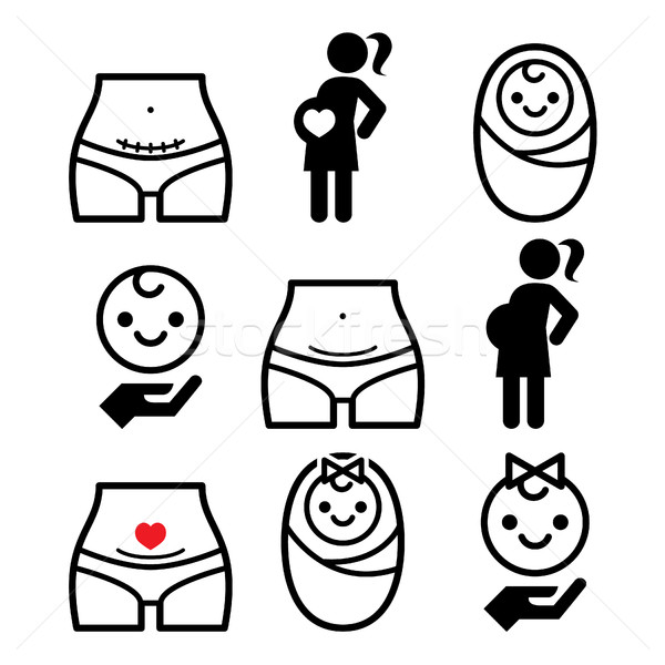 Caesarean section, c-section, pregnant woman, baby icons set  Stock photo © RedKoala