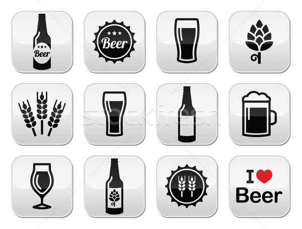 Beer vector icons set - bottle, glass, pint   Stock photo © RedKoala