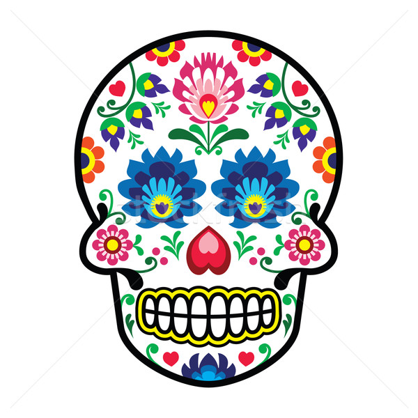 Mexican sugar skull - Polish folk art style - Wzory Lowickie, Wycinanka  Stock photo © RedKoala