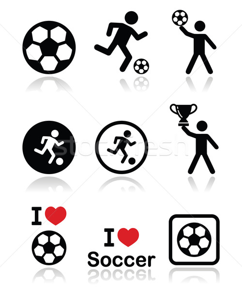 I love football or soccer, man kicking ball vector icons set Stock photo © RedKoala